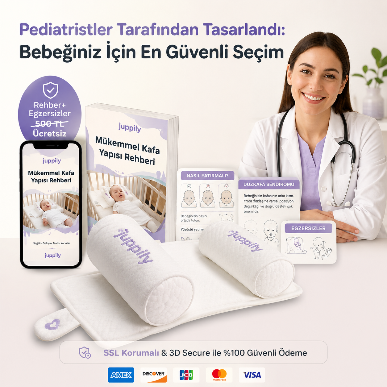 Juppily® Ortopedik Bebek Düz Kafa Önleyici Yastık